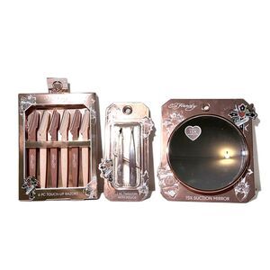 Ed Hardy BUNDLE 1 Magnifying 15X Mirror, 6Pc TouchUp Razors, 2Pc Tweezers Set